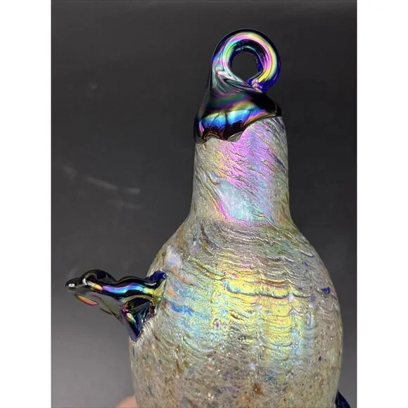 Hand Blown Art Glass Iridescent Oil Slick Plum Bob Teardrop Ornament Sun Catcher - Picture 13 of 14